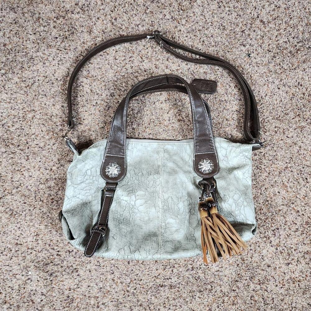 P&G Collection Elegant Gray and Brown Handbag Snakeskin Faux Leather